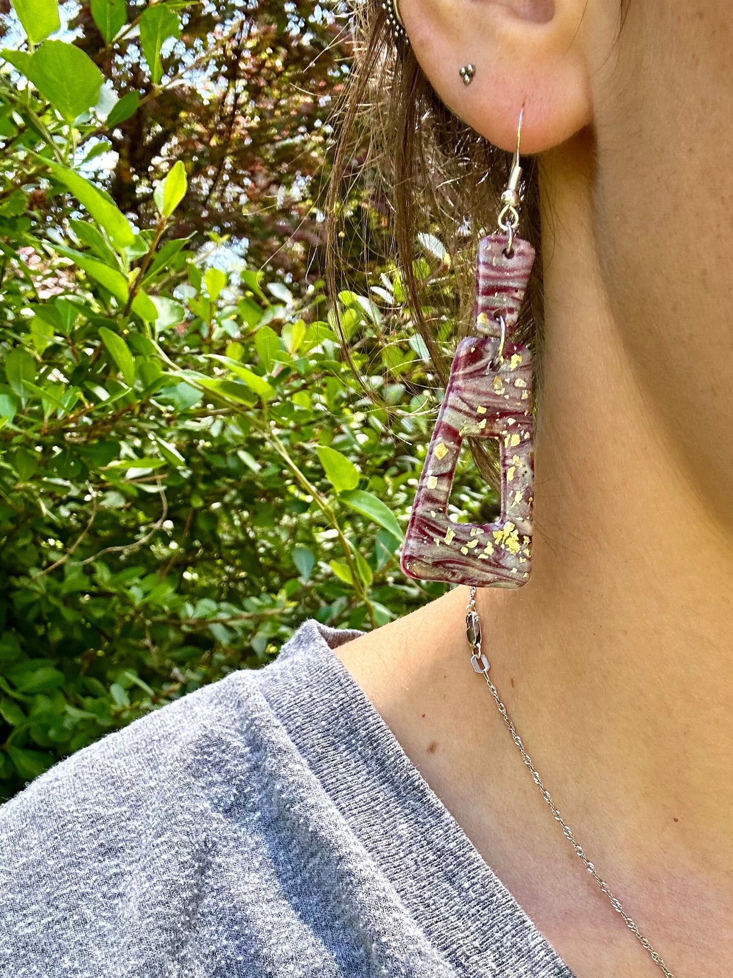 R2 RUBY Fleck Asymmetrical Rectangle Dangle
